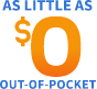 Icon that reads ‘As little as $0 out-of-pocket’.