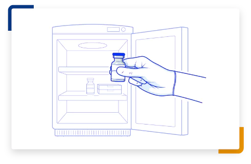 Step 3 Illustration of a vial going into a refrigerator.