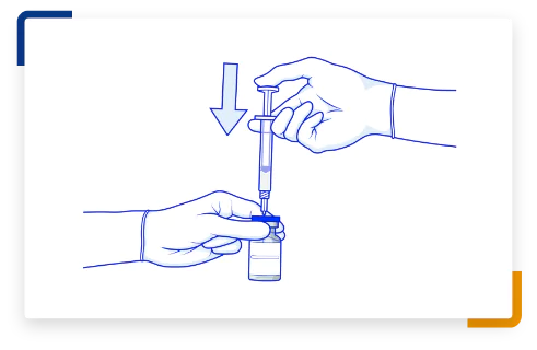 Step 4 illustration of a syringe drawing medicine from a vial.