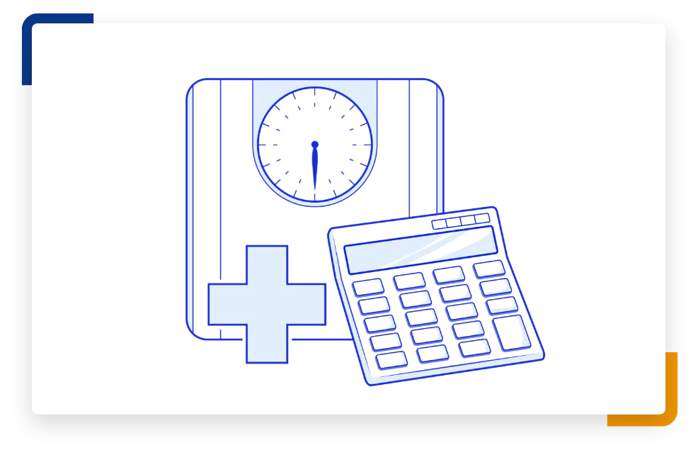 Step 1 illustration with a calculator and a scale.