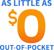 Icon that reads ‘As little as $0 out-of-pocket’.